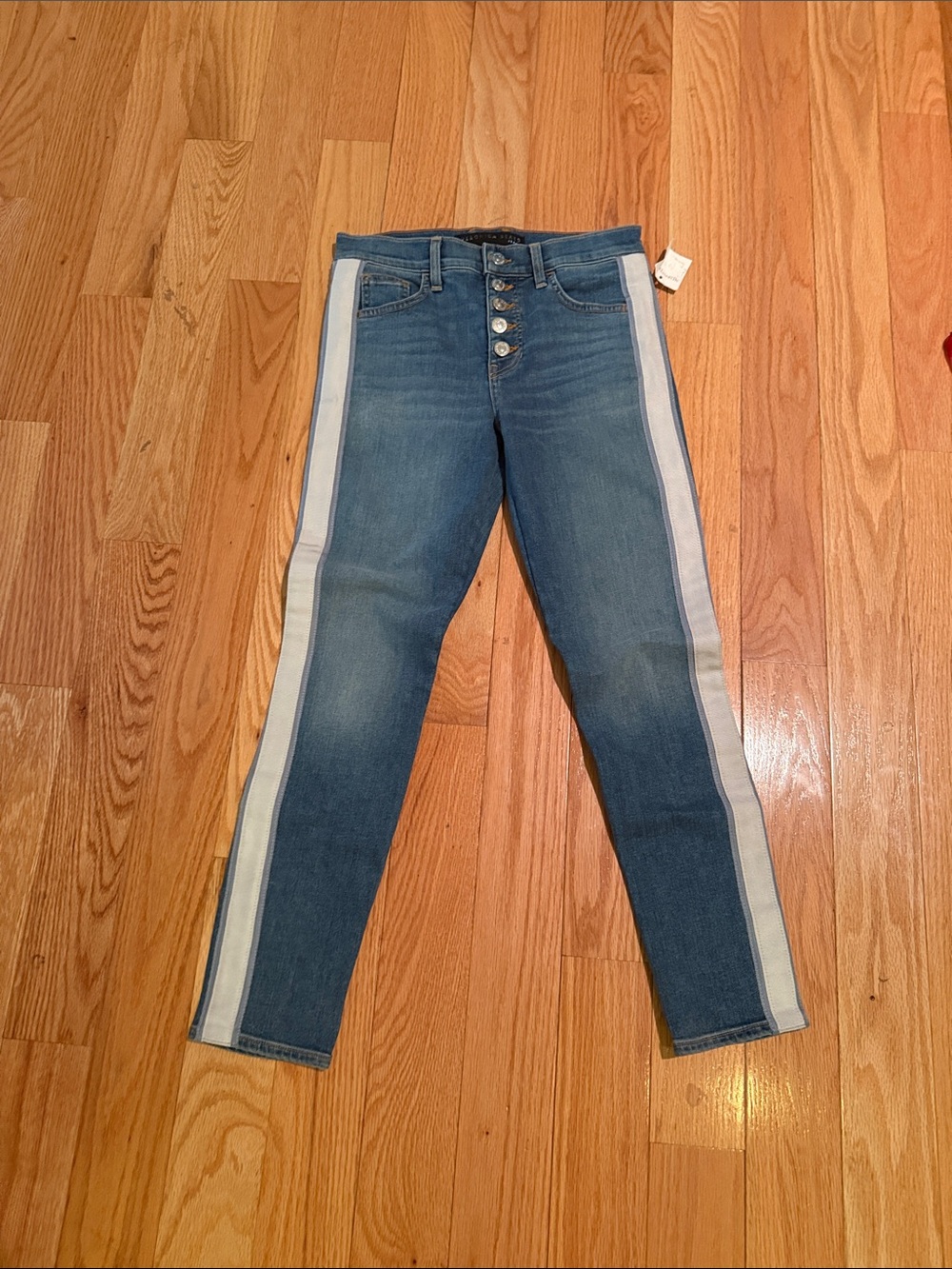 Veronica Beard Blue Denim Skinny Jeans with White Side Stripes